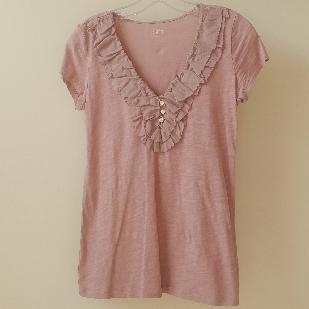 LOFT Ruffled Cotton Tee - Picture 2 of 4